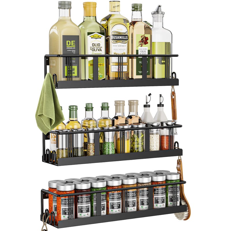 Bunoxea Spice Rack Wall Mounted 3 Pack, Space-Saving Spice Organizer for Spice Jars and Seasonings,Screw or Adhesive Hanging Spice Rack Organizer for Your Kitchen Cabinet,or Pantry Door - Image 1