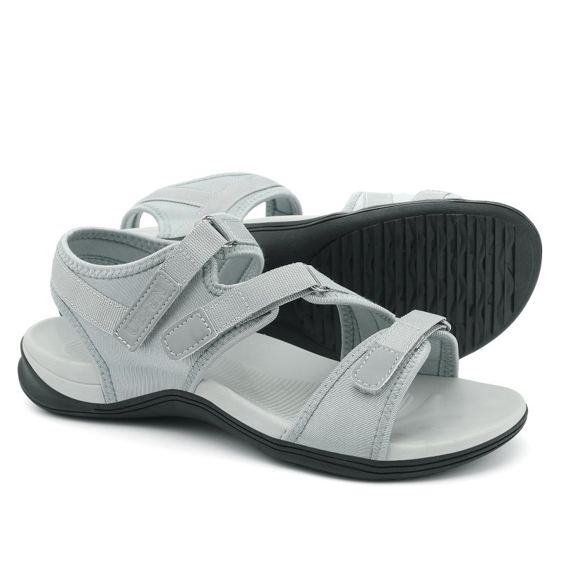 UBFEN Womens Hiking Comfortable Sport Walking Sandals Outdoor Athletic Water Sandals with Three Adjustable Straps Grey Size US 8 - Image 5