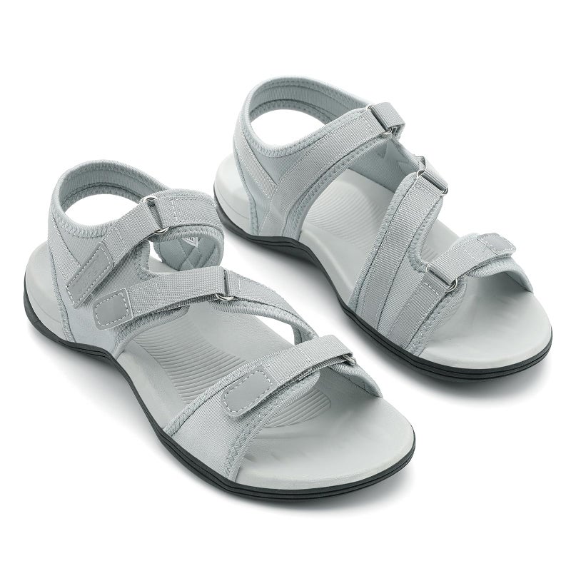 UBFEN Womens Hiking Comfortable Sport Walking Sandals Outdoor Athletic Water Sandals with Three Adjustable Straps Grey Size US 8 - Image 3