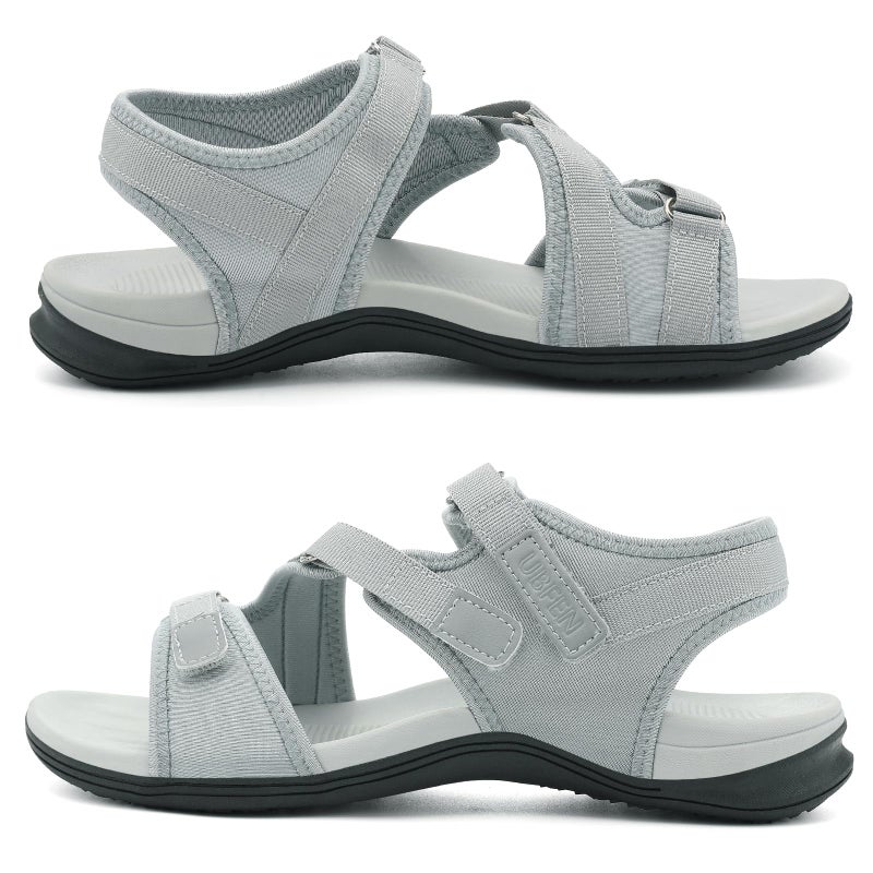 UBFEN Womens Hiking Comfortable Sport Walking Sandals Outdoor Athletic Water Sandals with Three Adjustable Straps Grey Size US 8 - Image 4