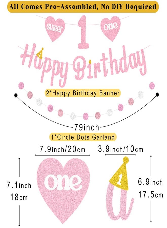 Aonor Pink First Birthday Decorations for Girl, Pre-Strung Sweet One and Happy Birthday Banner with Honeycomb Balls, Hanging Swirls, Circle Dots Garland for 1st Birthdays Decorations Girl 21pcs - Image 4