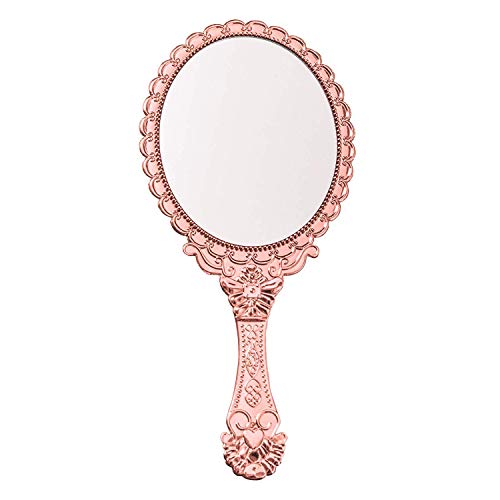 BAOZOON Vintage Hand Mirror with Handle - Cute Cosmetic Handheld Mirror Vanity Makeup Mirror Travel Mirrors 9.8x4.5in (Gold) - Image 1
