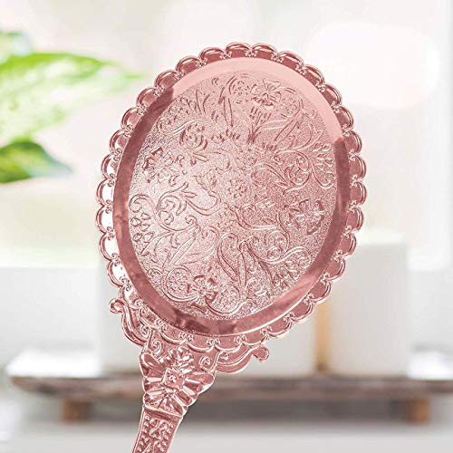 BAOZOON Vintage Hand Mirror with Handle - Cute Cosmetic Handheld Mirror Vanity Makeup Mirror Travel Mirrors 9.8x4.5in (Gold) - Image 5