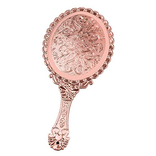 BAOZOON Vintage Hand Mirror with Handle - Cute Cosmetic Handheld Mirror Vanity Makeup Mirror Travel Mirrors 9.8x4.5in (Gold) - Image 3