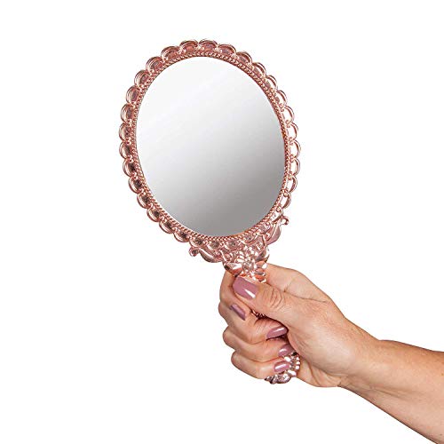 BAOZOON Vintage Hand Mirror with Handle - Cute Cosmetic Handheld Mirror Vanity Makeup Mirror Travel Mirrors 9.8x4.5in (Gold) - Image 2