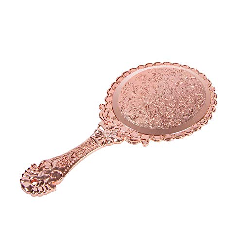 BAOZOON Vintage Hand Mirror with Handle - Cute Cosmetic Handheld Mirror Vanity Makeup Mirror Travel Mirrors 9.8x4.5in (Gold) - Image 4
