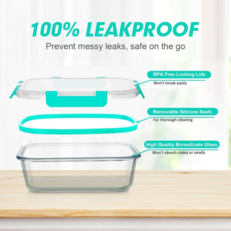 VERONES 24 Pieces Glass Food Storage Containers Set  Airtight Glass Lunch Containers  Glass Meal Prep Containers with Lids Exclusive of BPA  for Microwave  Oven  Freezer & Dishwasher Friendly Green - Image 3