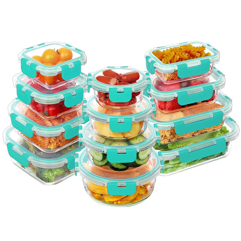 VERONES 24 Pieces Glass Food Storage Containers Set  Airtight Glass Lunch Containers  Glass Meal Prep Containers with Lids Exclusive of BPA  for Microwave  Oven  Freezer & Dishwasher Friendly Green - Image 1