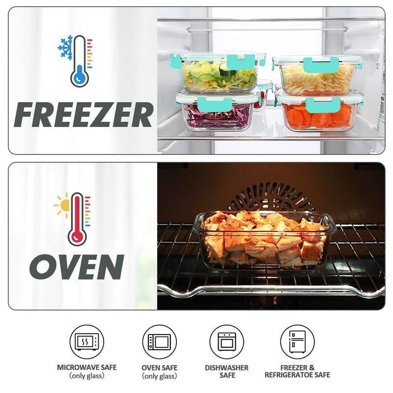 VERONES 24 Pieces Glass Food Storage Containers Set  Airtight Glass Lunch Containers  Glass Meal Prep Containers with Lids Exclusive of BPA  for Microwave  Oven  Freezer & Dishwasher Friendly Green - Image 4