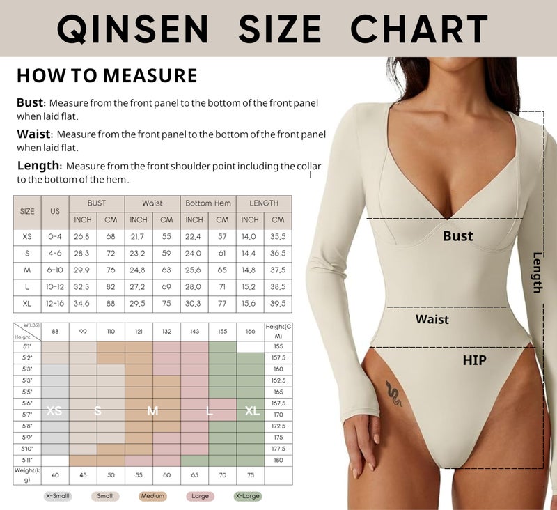 QINSEN Sweetheart Neckline Shirt for Women Long Sleeve High Leg Thong Bodysuit Tops Splashed White S - Image 4