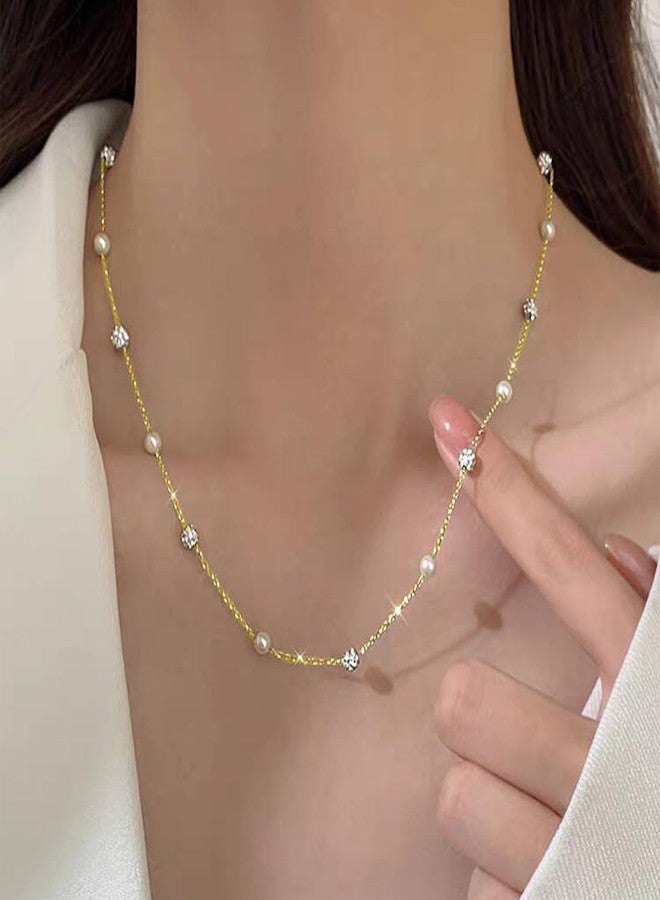 SLUYNZ 925 Sterling Silver Pearls CZ Ball Choker Necklace Chain for Women Teen Girls Pearls Y Necklace Elegant (B-18K GOLD) - Image 3