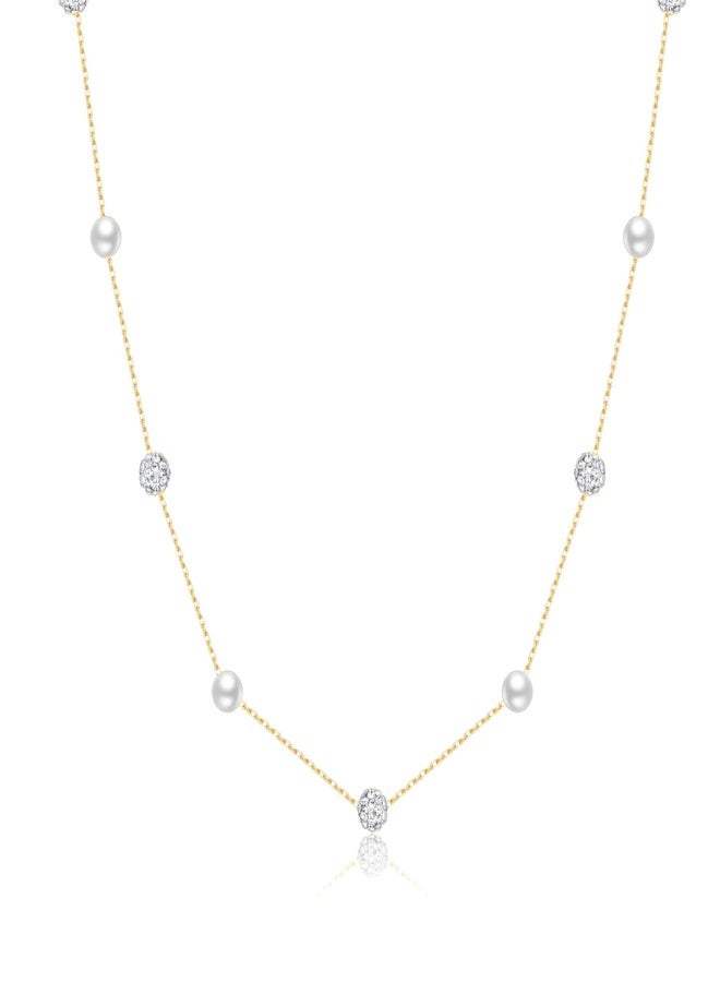 SLUYNZ 925 Sterling Silver Pearls CZ Ball Choker Necklace Chain for Women Teen Girls Pearls Y Necklace Elegant (B-18K GOLD) - Image 1