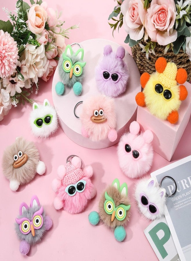 Equsion 48 Pcs Kawaii Keychains Bulk Cute Plush Keychains Fluffy Pompoms Balls with Tassels and Keyrings Key Chain Kawaii Party Favors for Birthday Goodie Bags Piñata Toys Classroom Prizes(Playful) - Image 2