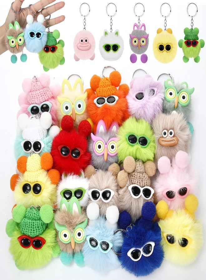 Equsion 48 Pcs Kawaii Keychains Bulk Cute Plush Keychains Fluffy Pompoms Balls with Tassels and Keyrings Key Chain Kawaii Party Favors for Birthday Goodie Bags Piñata Toys Classroom Prizes(Playful) - Image 1