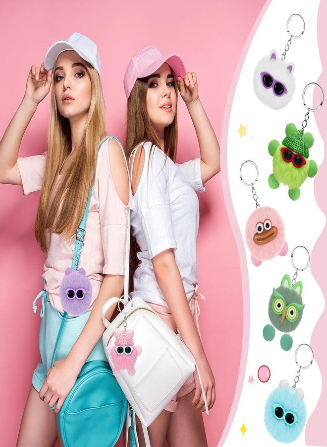 Equsion 48 Pcs Kawaii Keychains Bulk Cute Plush Keychains Fluffy Pompoms Balls with Tassels and Keyrings Key Chain Kawaii Party Favors for Birthday Goodie Bags Piñata Toys Classroom Prizes(Playful) - Image 4