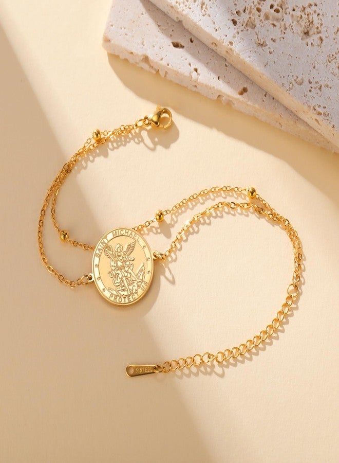 TEAMER Saint Michael Bracelet Double Layer Beads Chain St. Michael Bracelet The Great Protector Archangel Amulet Religious Jewelry For Women (Gold) - Image 5