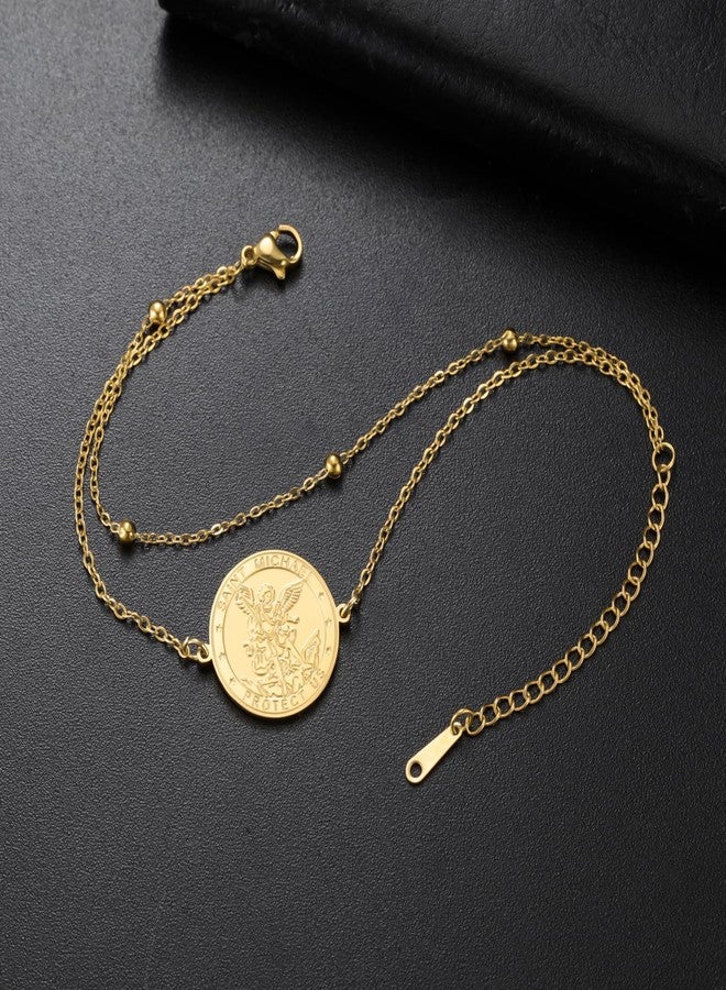 TEAMER Saint Michael Bracelet Double Layer Beads Chain St. Michael Bracelet The Great Protector Archangel Amulet Religious Jewelry For Women (Gold) - Image 3