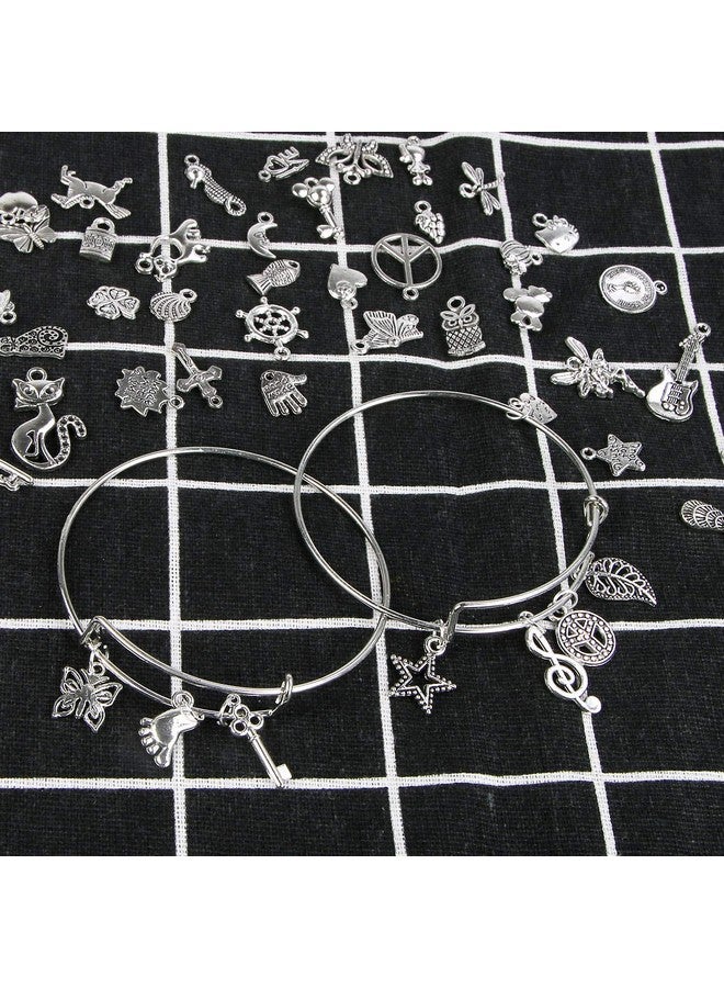 UPINS Bracelet Making Kit,Upins 30Pcs Silver Expandable Blank Bracelets Adjustable Wire Bangles With 100Pcs Tibetan Silver Charms, 200Pcs Open Jump Rings For Jewelry Making - Image 5