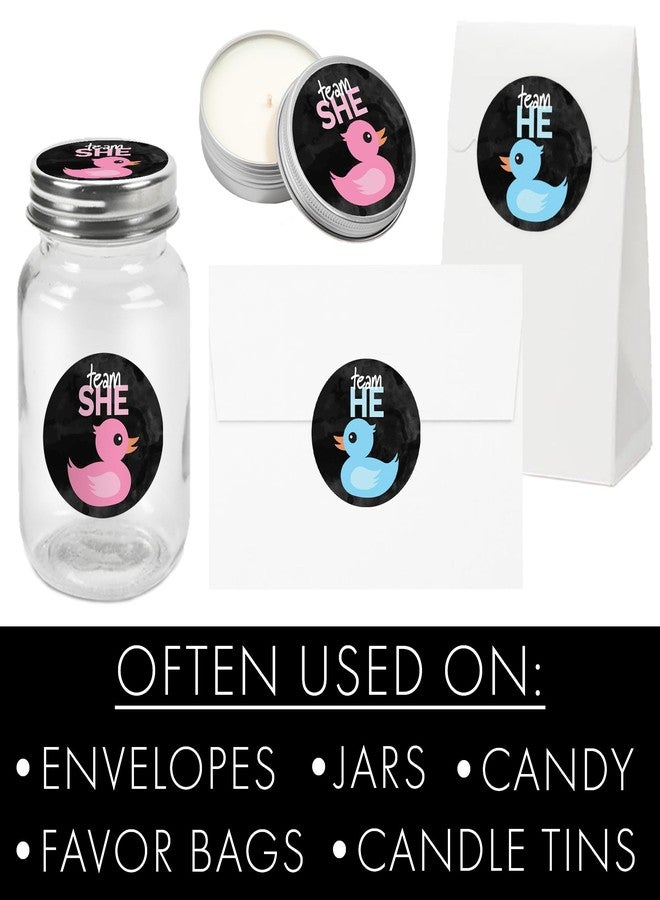 DISTINCTIVS Waddle it Be Rubber Duck Gender Reveal Party Team He or Team She Stickers - 40 Count, What The Duck are We Having - Image 4