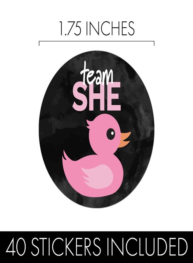 DISTINCTIVS Waddle it Be Rubber Duck Gender Reveal Party Team He or Team She Stickers - 40 Count, What The Duck are We Having - Image 3