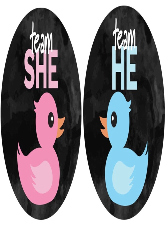 DISTINCTIVS Waddle it Be Rubber Duck Gender Reveal Party Team He or Team She Stickers - 40 Count, What The Duck are We Having - Image 1