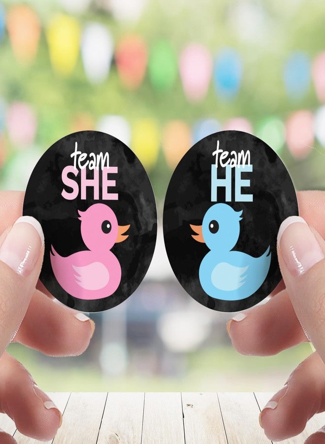 DISTINCTIVS Waddle it Be Rubber Duck Gender Reveal Party Team He or Team She Stickers - 40 Count, What The Duck are We Having - Image 2