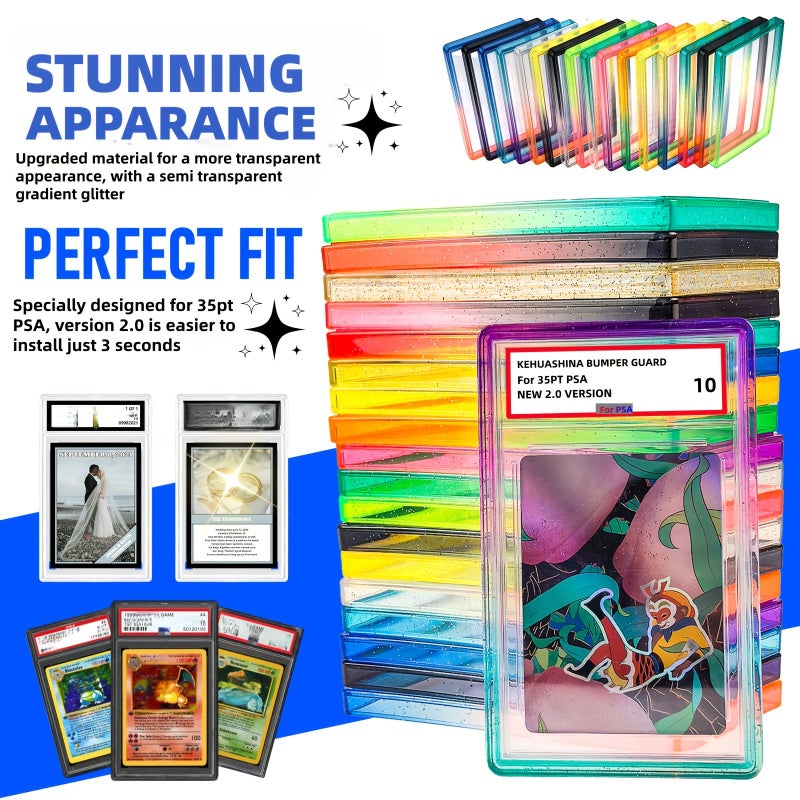 Black White Gradient Glitter Psagraded Card Slab Bumper Guard Tpu Protective Skin Sleeve With Clear Display Back Shock Absorbent Stackable Case For Trading Card Collectors Sports Star Fans Protect Showcase Your Psa 35Pt Slabs In Style Slab Holder - Image 2
