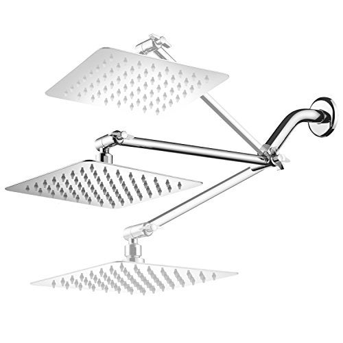 Hotel Spa HotelSpa Giant 10" Stainless Steel Rainfall Square Showerhead with Solid Brass Adjustable Extension Arm - Image 1