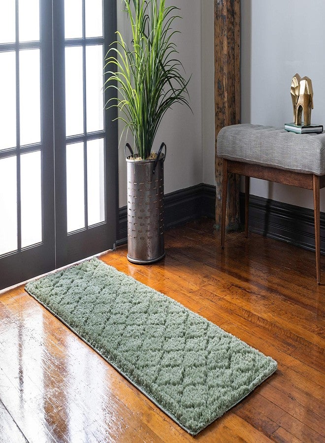 Unique Loom Trellis Shag Collection Plush Geometric Modern Moroccan Lattice Green Runner Rug (2' 0 x 6' 7) - Image 4