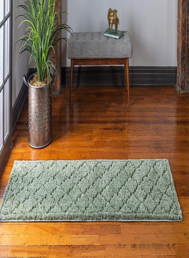 Unique Loom Trellis Shag Collection Plush Geometric Modern Moroccan Lattice Green Runner Rug (2' 0 x 6' 7) - Image 5
