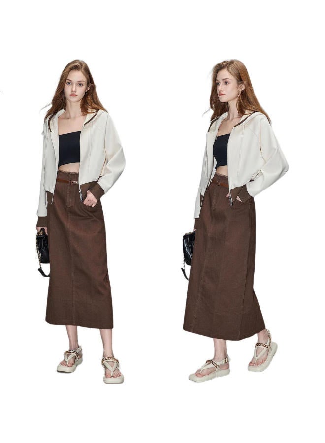 dme Demana [Perfectly Age-Reducing] Spring And Autumn New Hooded Long-Sleeve Slightly Stretchy Cotton Contrasting Color Ribbed Patchwork Jacket, Women'S Short Style - Image 1