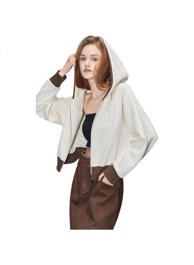 dme Demana [Perfectly Age-Reducing] Spring And Autumn New Hooded Long-Sleeve Slightly Stretchy Cotton Contrasting Color Ribbed Patchwork Jacket, Women'S Short Style - Image 3