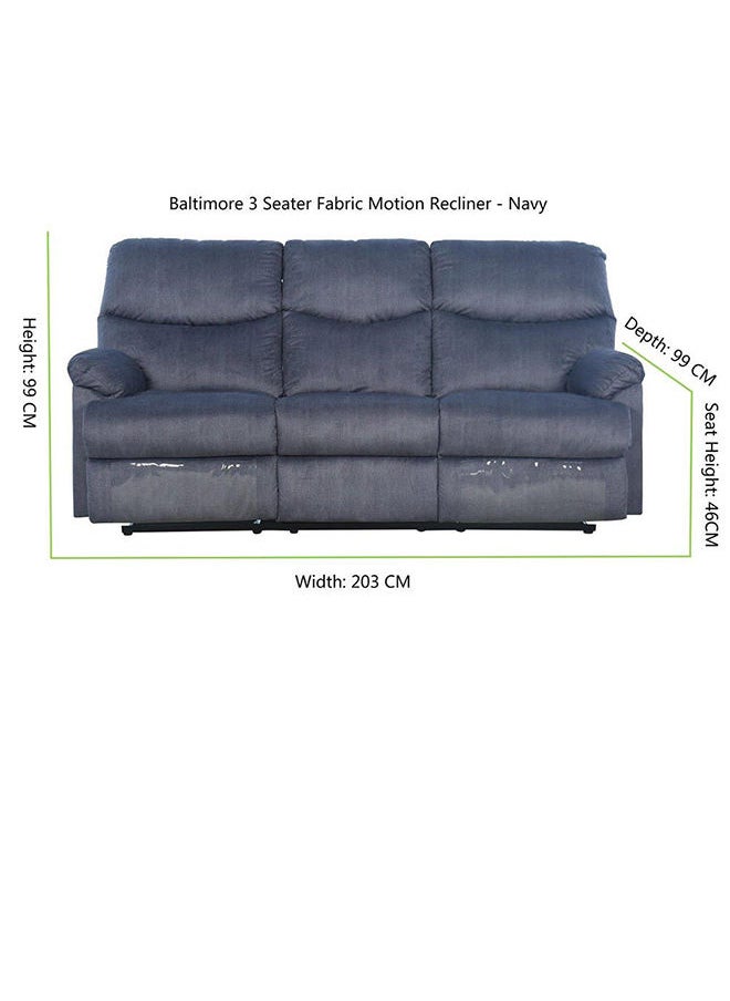 DANUBE HOME Baltimore 3 Seater Fabric Motion Recliner Modern Design Three Seat Relaxing Chair Living Room Furniture 203x99x99cm Blue  - Image 2