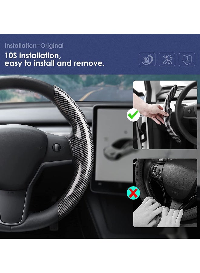 Car Carbon Fiber Steering Wheel Cover, Custom Fit for Tesla Model Y/3, Segmented Protector, Anti-Skid, Scratch-Resistant, Wear-Resistant (Black, 2PCS) - Image 3