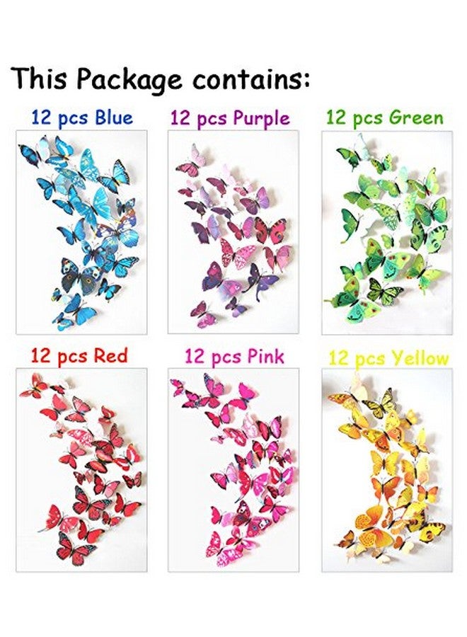 ElecMotive 72 Pcs 6 Packs Beautiful 3D Butterfly Wall Decals Removable DIY Home Decorations Art Decor Wall Stickers & Murals for Babys Bedroom TV Background Living Room (72 pcs in 6 Colors) - Image 2