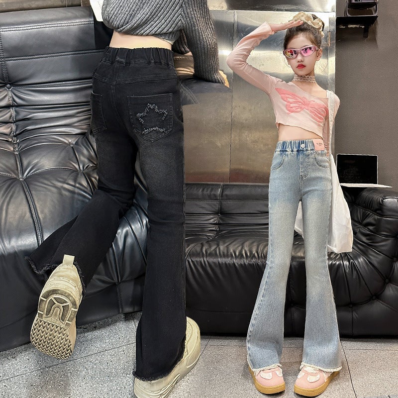 Children'S Pants, Girls' Jeans, , Big Children'S Korean Style Casual Trousers, Children'S Bell-Bottom Pants, Spring - Image 3