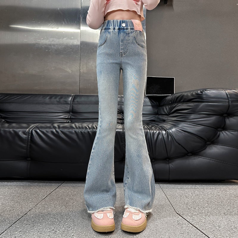 Children'S Pants, Girls' Jeans, , Big Children'S Korean Style Casual Trousers, Children'S Bell-Bottom Pants, Spring - Image 1