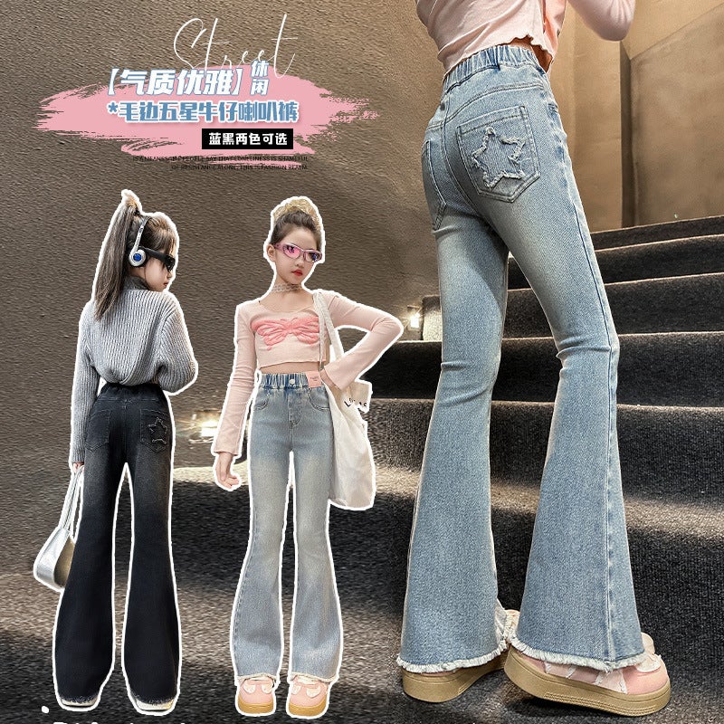 Children'S Pants, Girls' Jeans, , Big Children'S Korean Style Casual Trousers, Children'S Bell-Bottom Pants, Spring - Image 2