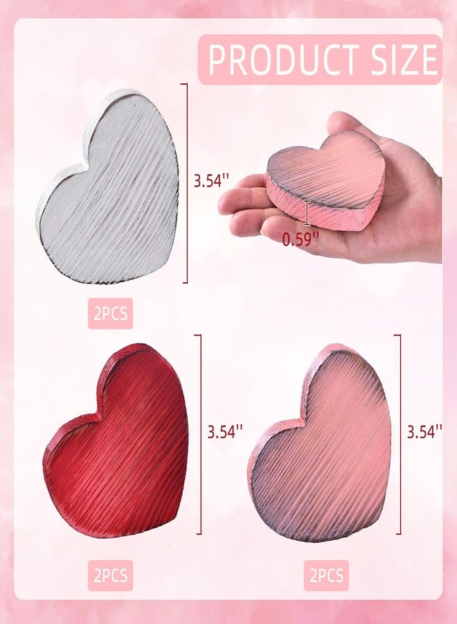 GHOSTMAGIC Valetine’s Day Table Decor Set, 6pcs Solid Wood Heart Valentine's Decorations in White Pink Red, Rustic Wooden Heart Valentine Table Decorations for Home Tiered Tray (3 colors) - Image 2