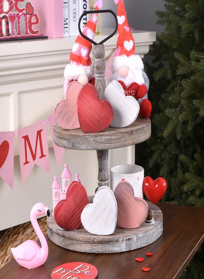 GHOSTMAGIC Valetine’s Day Table Decor Set, 6pcs Solid Wood Heart Valentine's Decorations in White Pink Red, Rustic Wooden Heart Valentine Table Decorations for Home Tiered Tray (3 colors) - Image 4