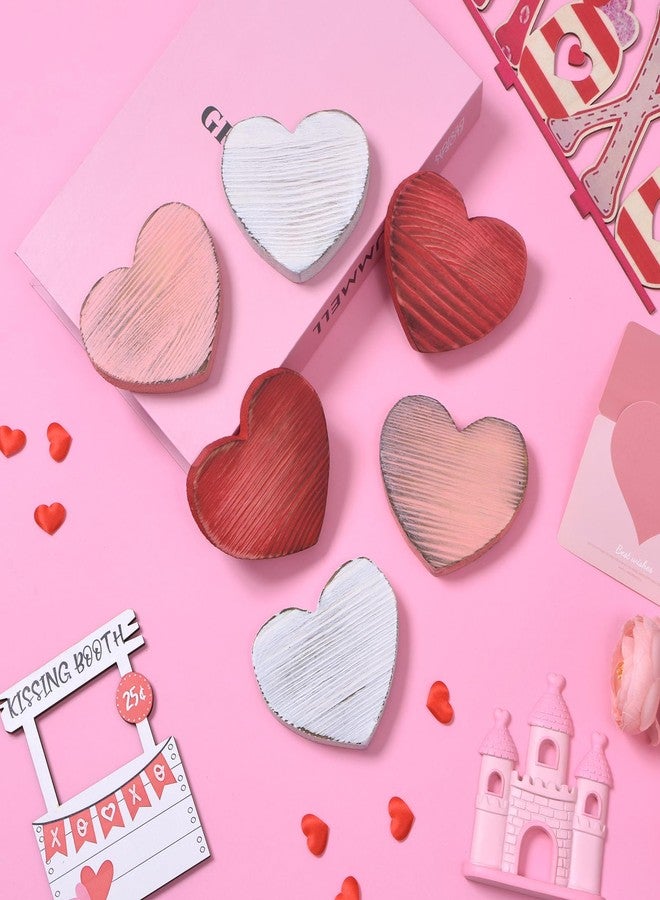 GHOSTMAGIC Valetine’s Day Table Decor Set, 6pcs Solid Wood Heart Valentine's Decorations in White Pink Red, Rustic Wooden Heart Valentine Table Decorations for Home Tiered Tray (3 colors) - Image 5