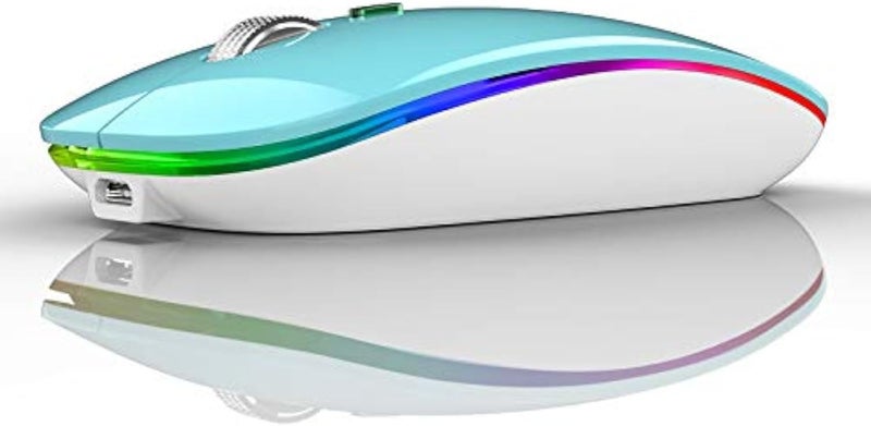 TENMOS Wireless Bluetooth Mouse, LED Slim (BT 5.1 + USB) 2.4GHz Rechargeable Silent Bluetooth Wireless Mouse with Type C Adapter for Laptop/MacBook/iPad OS 13 and Above (Blue) - Image 1