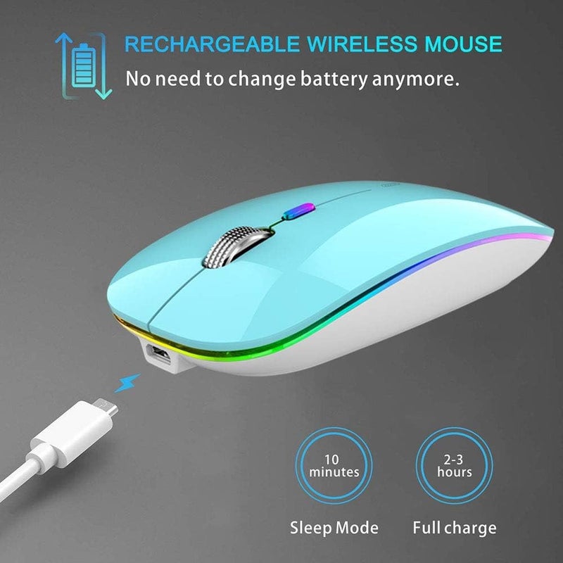 TENMOS Wireless Bluetooth Mouse, LED Slim (BT 5.1 + USB) 2.4GHz Rechargeable Silent Bluetooth Wireless Mouse with Type C Adapter for Laptop/MacBook/iPad OS 13 and Above (Blue) - Image 5