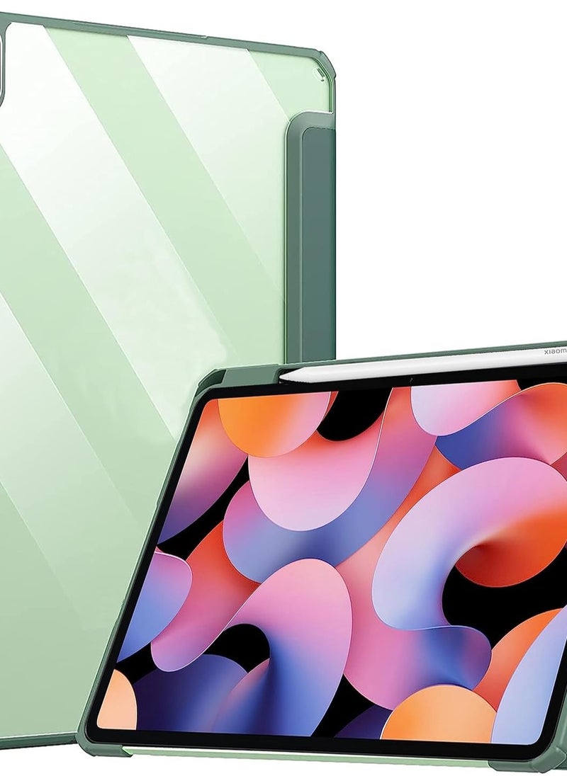 Case Smart Flip Case Cover For Xiaomi Mi Pad 6 11 Inch Tablet, Transparent Back With Pen Holder Green  - Image 2