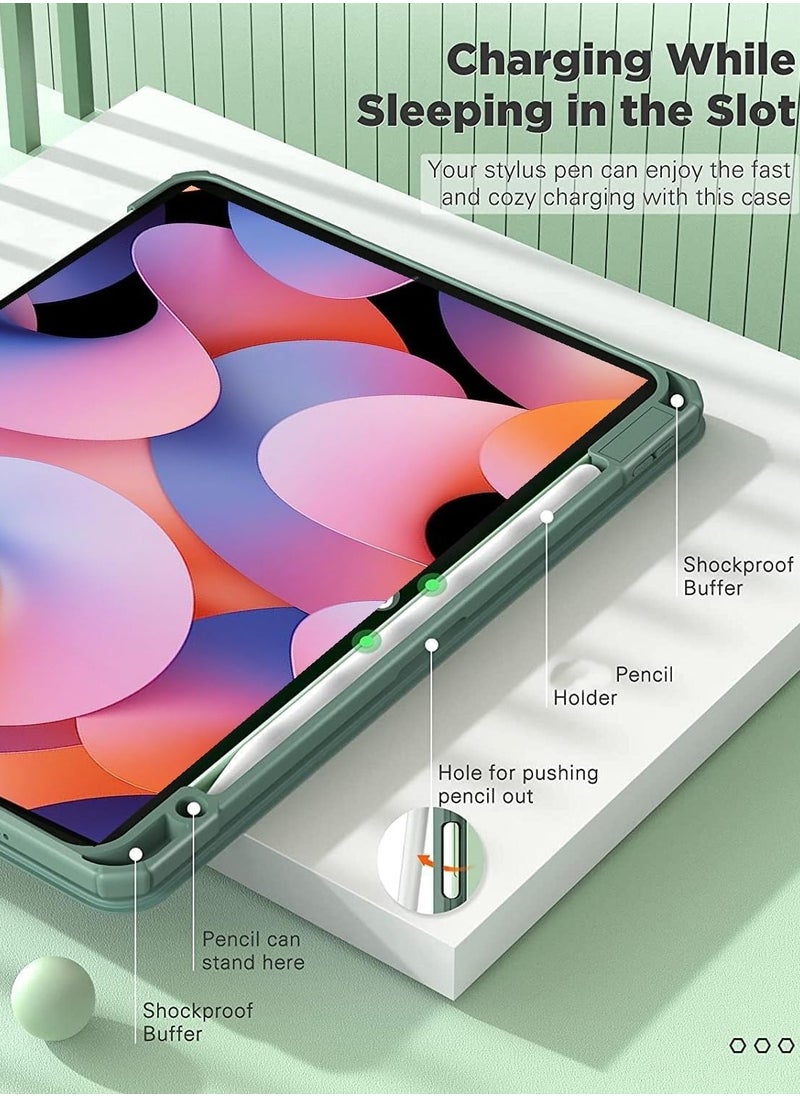 Case Smart Flip Case Cover For Xiaomi Mi Pad 6 11 Inch Tablet, Transparent Back With Pen Holder Green  - Image 3