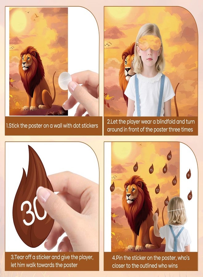 PLULON Pin The Tail on The Lion Safari Party Game for Kids, Birthday Games Big Poster with Tail Stickers for Zoo Animal Lion Party Favors Decorations Boys Birthday Jungle Party Supplies - Image 4