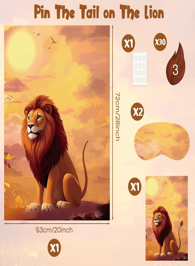 PLULON Pin The Tail on The Lion Safari Party Game for Kids, Birthday Games Big Poster with Tail Stickers for Zoo Animal Lion Party Favors Decorations Boys Birthday Jungle Party Supplies - Image 3