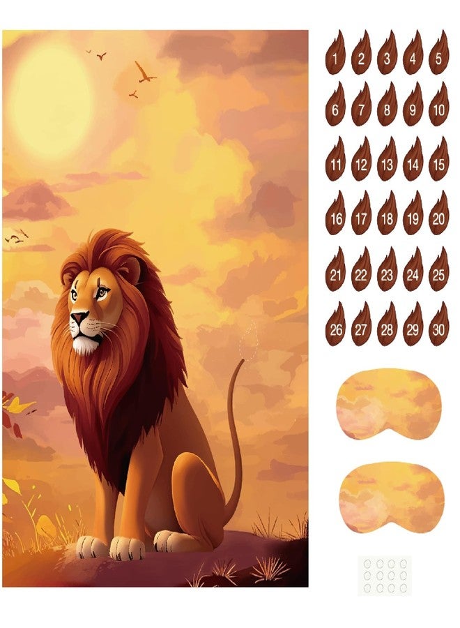 PLULON Pin The Tail on The Lion Safari Party Game for Kids, Birthday Games Big Poster with Tail Stickers for Zoo Animal Lion Party Favors Decorations Boys Birthday Jungle Party Supplies - Image 1