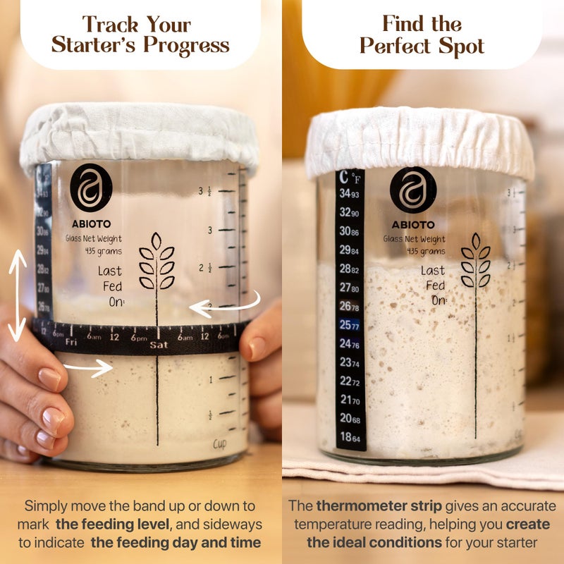 ABIOTO Sourdough Starter Kit with 10" Round & 11" Oval Banneton Proofing Basket and 34oz Starter Jar - Beginner-Friendly Sourdough Bread Baking Supplies and Baking Gifts for Women, Men, and Bread Bakers - Image 3