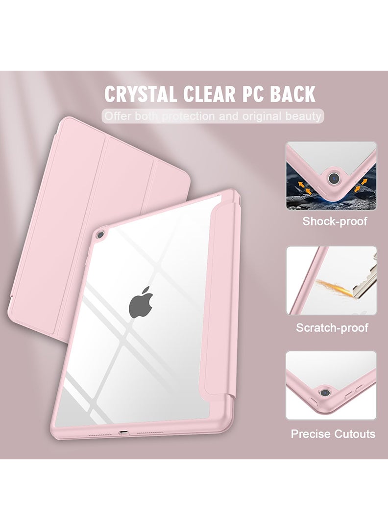 Theodor Hybrid Slim Case for iPad 9/8/7th Generation Case 10.2 Inch with Pencil Holder, Shockproof Trifold Stand Protective Cover with Soft TPU Clear Back for iPad Case 10.2, Auto Sleep/Wake Pink - Image 3